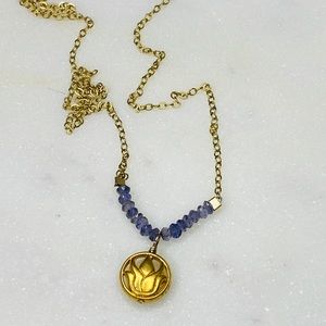 Iolite lotus necklace-14k gold filled+vermeil